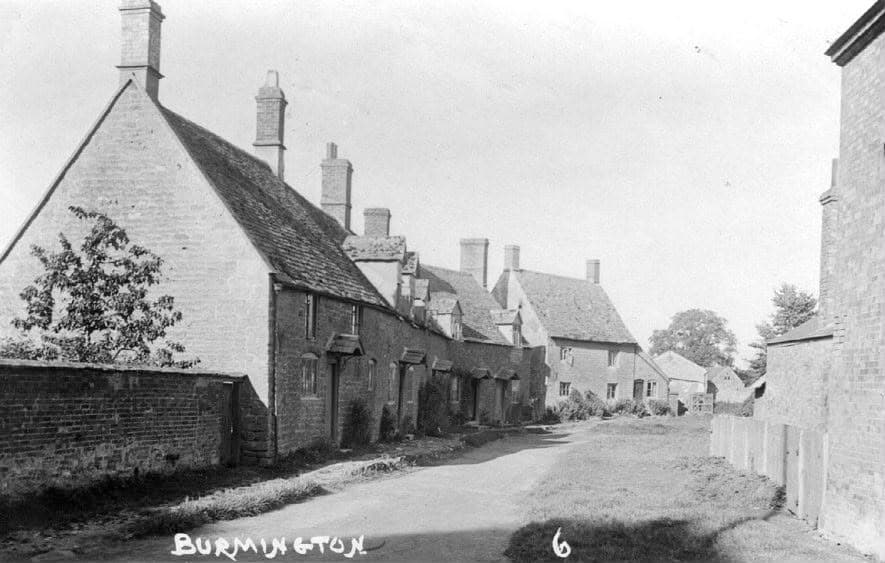 Historic archive photograph of cottages along the village lane in Burmington